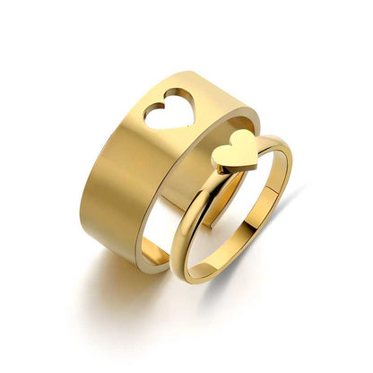 Golden Heart Matching Wrap Finger Couple Band Rings