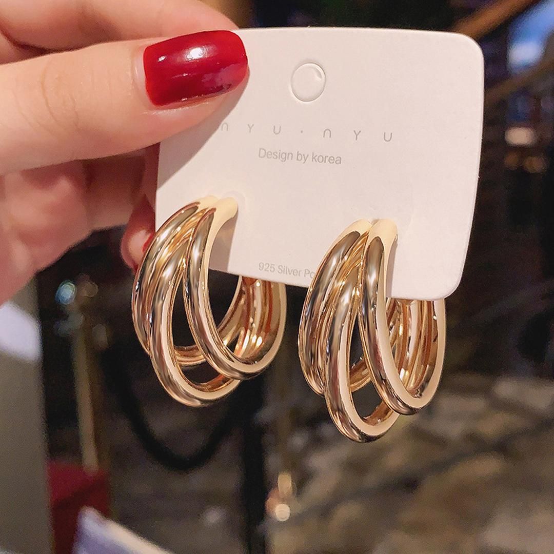 Gorgeous Gold-Plated Sterling Silver Tri-Hoop Earrings for Women & Girls