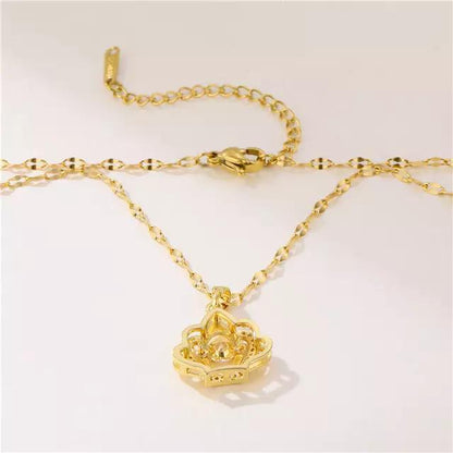 Princess Crown 18k Gold Plated American Diamonds Pendant With Chain