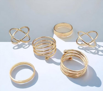 Gold Finger Rings - Set of 6