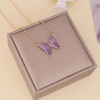 Stylish Purple Butterfly Necklace for Women with Crystals