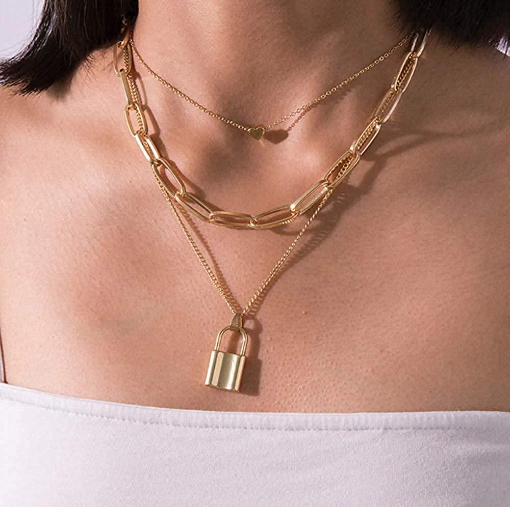 Layered Lock Necklace - 18k Gold Plated