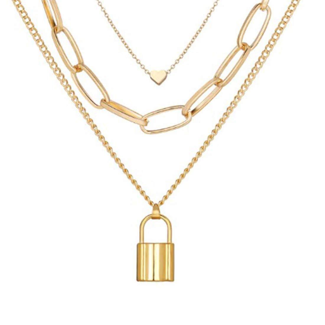 Layered Lock Necklace - 18k Gold Plated