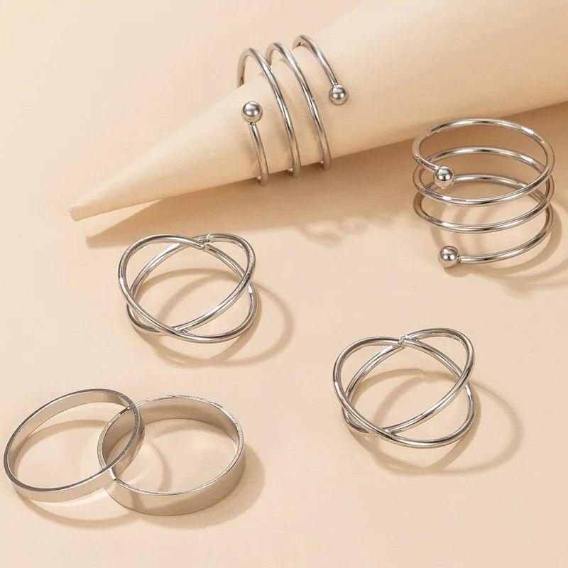 Silver Plated Finger Rings - Set of 6