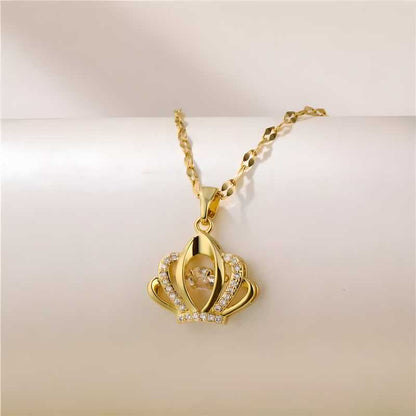 Princess Crown 18k Gold Plated American Diamonds Pendant With Chain