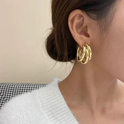 Gorgeous Gold-Plated Sterling Silver Tri-Hoop Earrings for Women & Girls