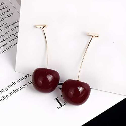 Cherry Drop Earrings - Red