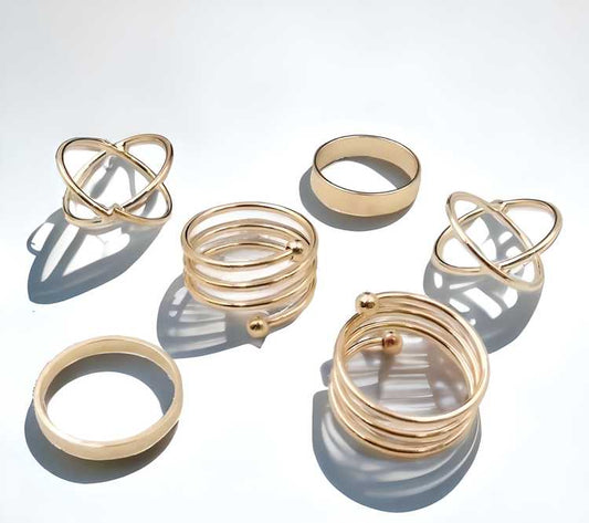 Gold Finger Rings - Set of 6