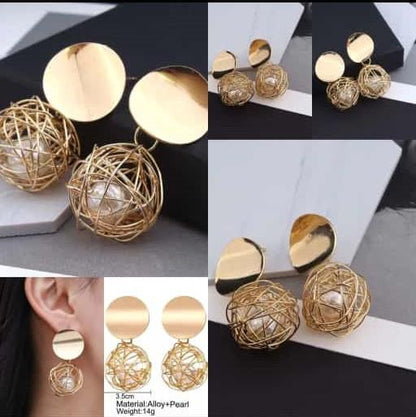 Gold-Plated Double Disk Dangle Earrings for Women & Girls