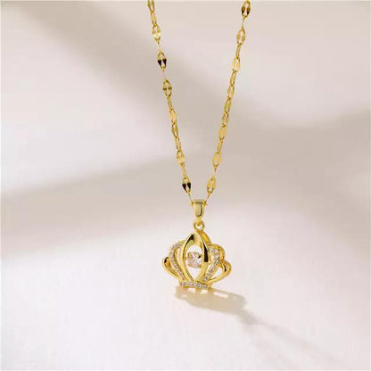 Princess Crown 18k Gold Plated American Diamonds Pendant With Chain