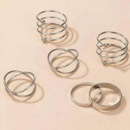 Silver Plated Finger Rings - Set of 6