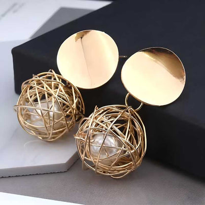 Gold-Plated Double Disk Dangle Earrings for Women & Girls