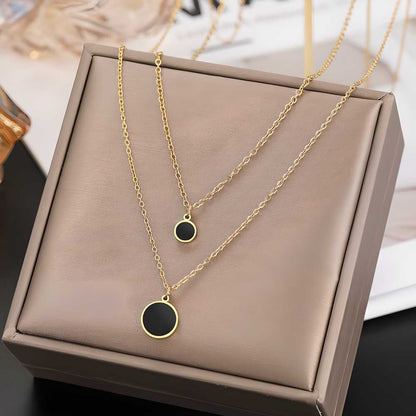 Gold Round Charm Necklace Double Layered Fashion Necklace Set