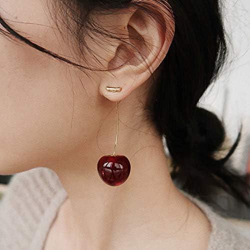 3D Red Cherry Drop Earrings - Cute Fruit-Inspired Gold Plated Earrings