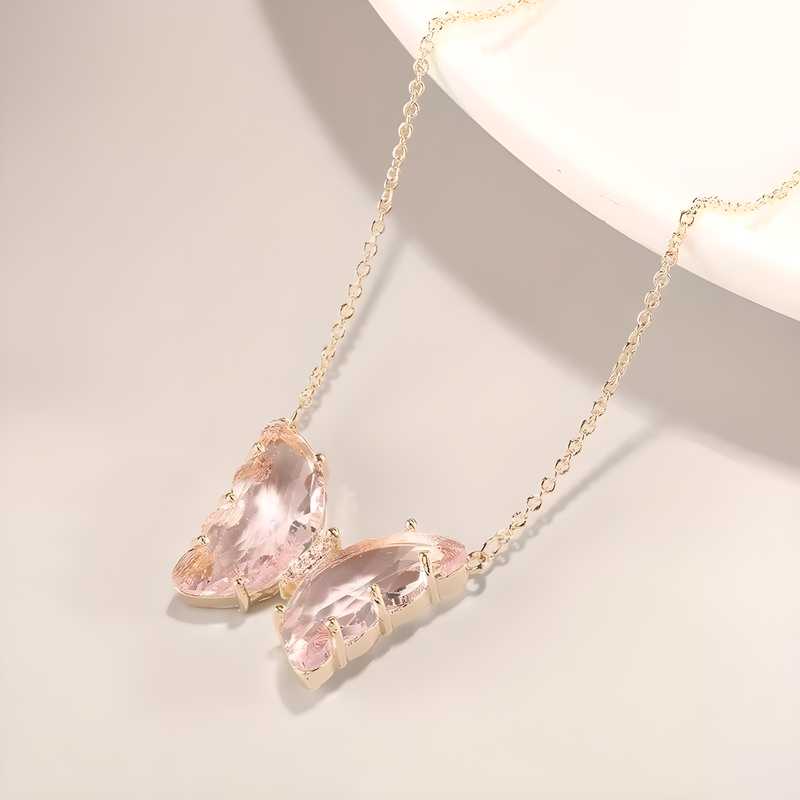 Stylish Pink Butterfly Necklace for Women with Crystals