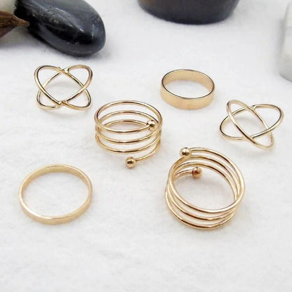 Gold Finger Rings - Set of 6