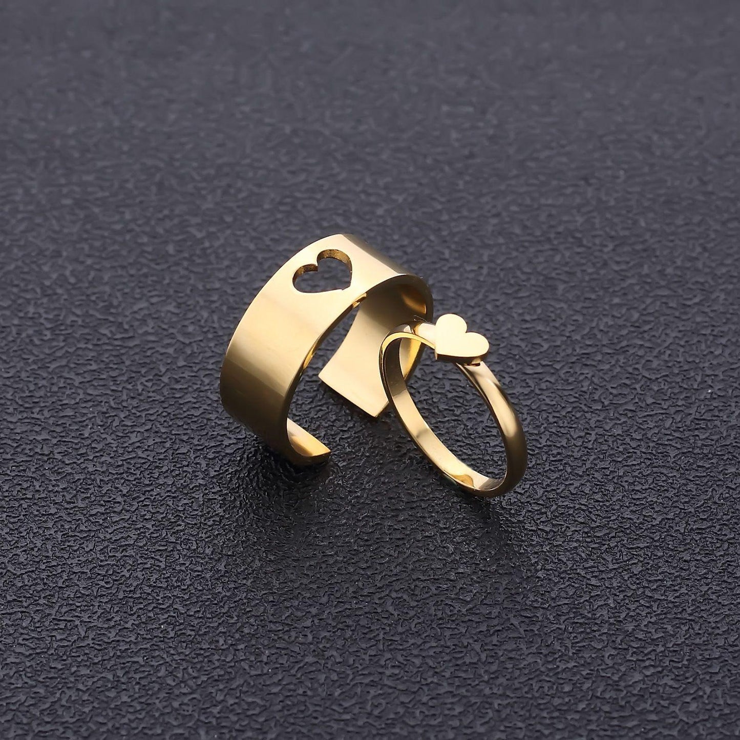 Golden Heart Matching Wrap Finger Couple Band Rings