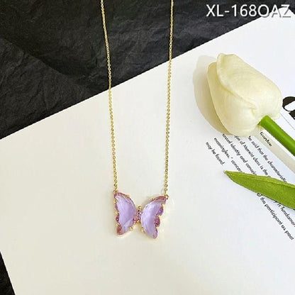 Stylish Purple Butterfly Necklace for Women with Crystals