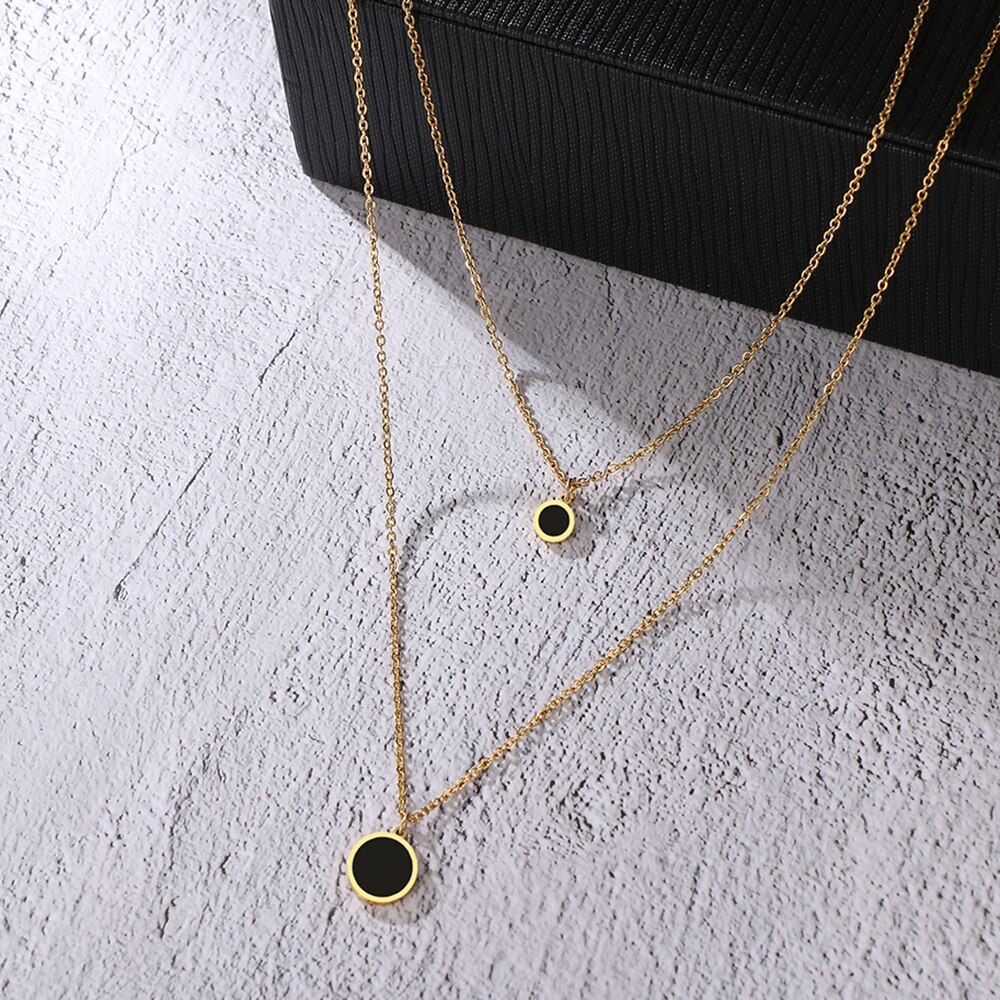 Gold Round Charm Necklace Double Layered Fashion Necklace Set