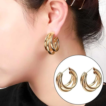 Gorgeous Gold-Plated Sterling Silver Tri-Hoop Earrings for Women & Girls