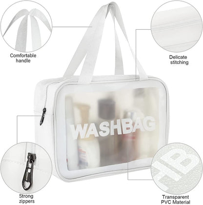 Clear Toiletry and Make Up Bag - Waterproof Zippered Cosmetic Bag (Set of 3, White)