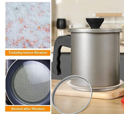 Kitchen Oil Filter Pot Container Grease with Strainer, 1.4L Used Cooking Oil Storage Can