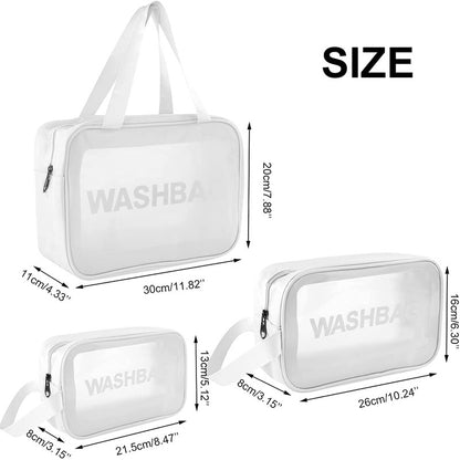 Clear Toiletry and Make Up Bag - Waterproof Zippered Cosmetic Bag (Set of 3, White)